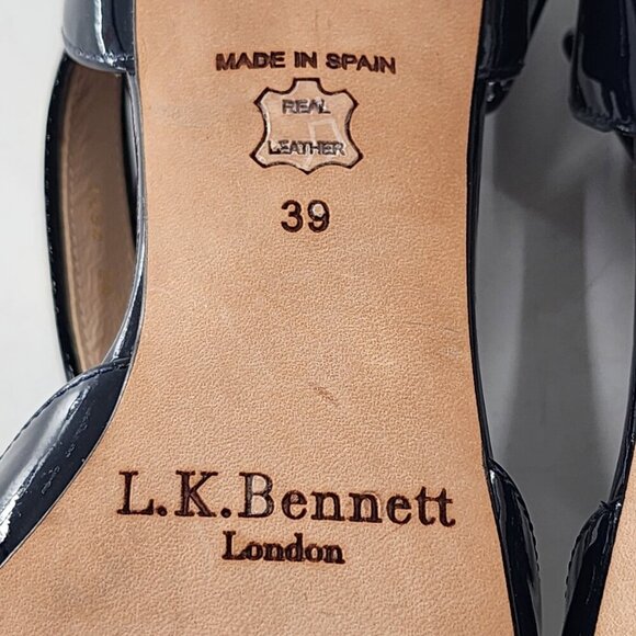 L.K. BENNETT Monica Criss-Cross Pointed Toe Pump Navy Patent Leather - Picture 8 of 9